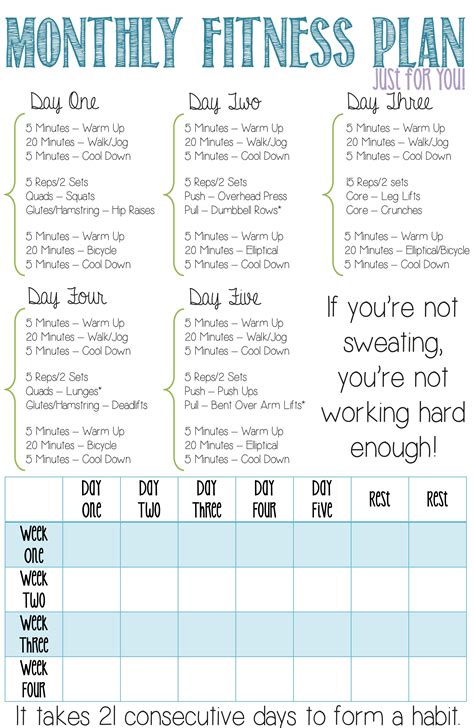 Monthly Fitness Plan for Beginners! This is a four week ...