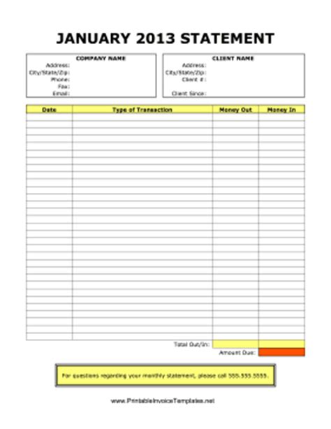 Monthly Statement Template