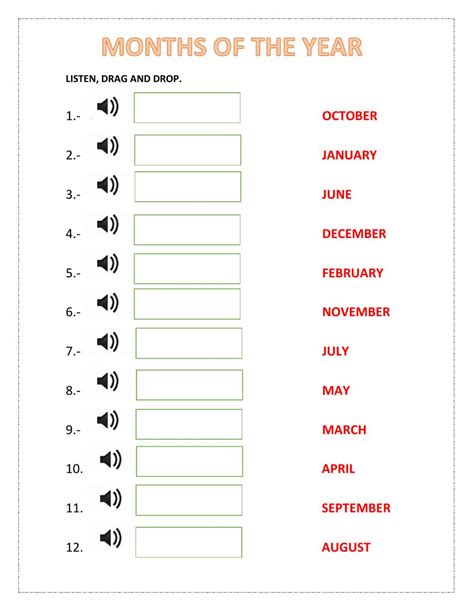 MONTHS OF THE YEAR: The months of the year worksheet