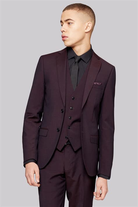 Moss London Skinny Fit Burgundy Suit Jacket