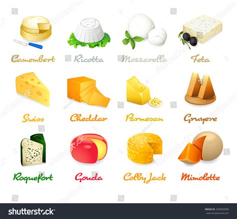 Most Popular Kind Cheese Icons Isolated Stock Vector ...