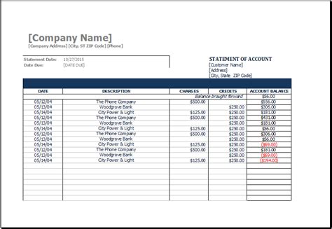 MS Excel Printable Statement of Account Template | Excel ...