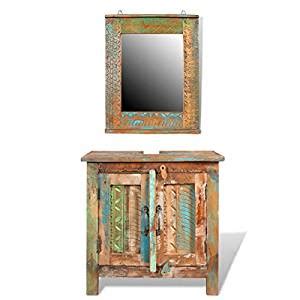 Mueble de baño de madera reciclada con espejo: Amazon.es ...