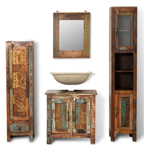 Mueble de baño de madera reciclada con espejo y dos ...