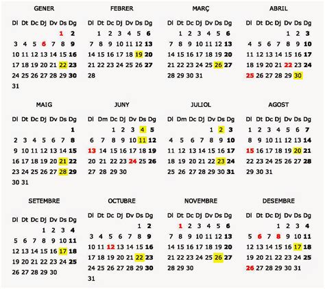 Mussola: Calendari laboral Catalunya 2015