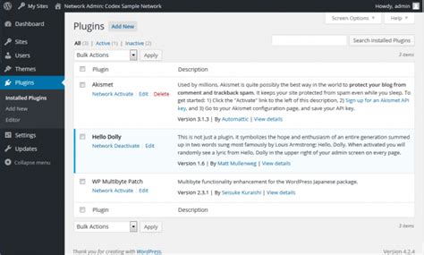 Network Admin Plugins Screen « WordPress Codex