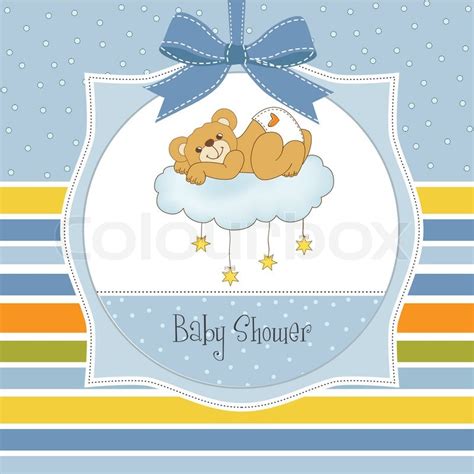 New baby shower card with spoiled teddy bear | Stock ...