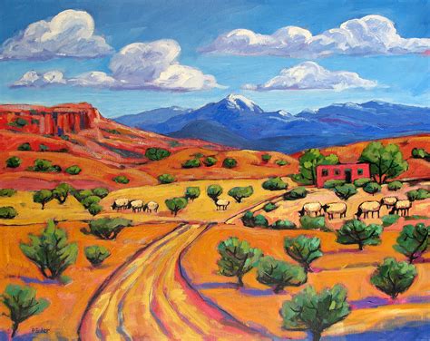 New Mexico Landscape With Sheep Painting by Patty Baker