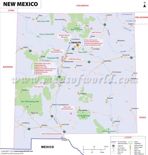 New Mexico map showing the major travel attractions ...