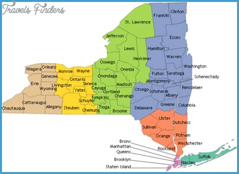 New York map with county lines TravelsFinders.Com