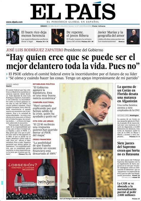 Newspaper El País  Spain . Newspapers in Spain. Saturday s ...