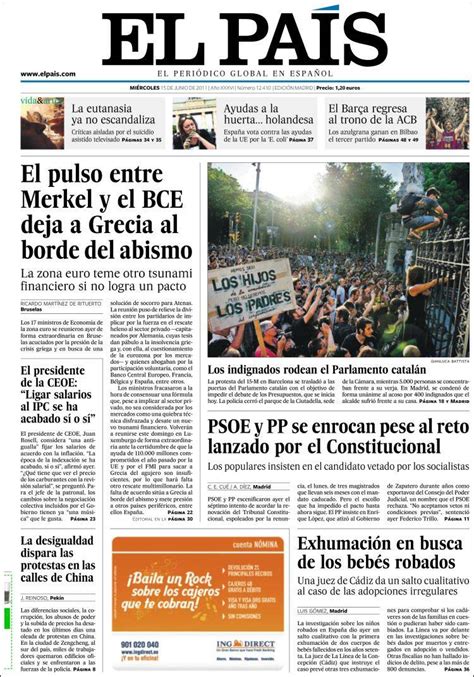 Newspaper El País  Spain . Newspapers in Spain. Wednesday ...