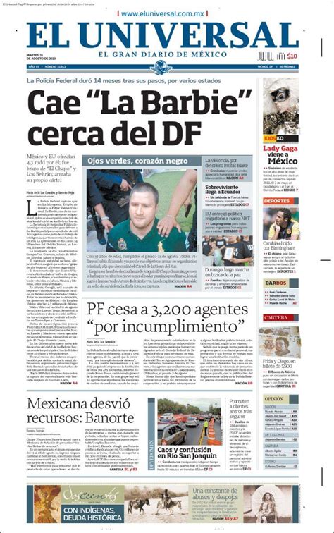 Newspaper El Universal  Mexico . Front pages from ...