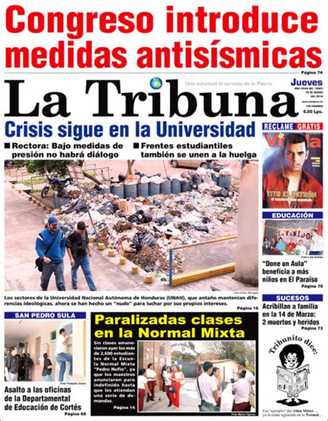 Newspaper La Tribuna Honduras . Newspapers in Honduras ...