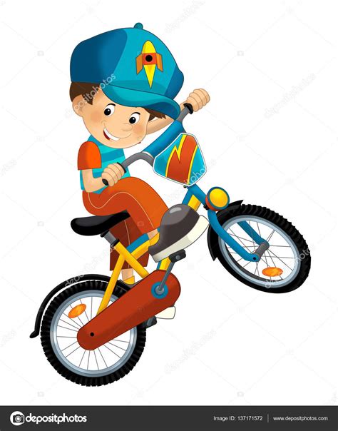 Niño de dibujos animados en la bicicleta — Fotos de Stock ...