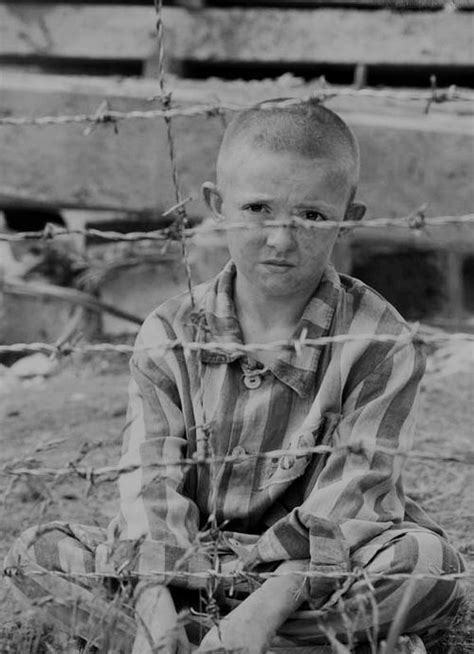 Niño detrás de una alambrada de un Campo de Concentración ...