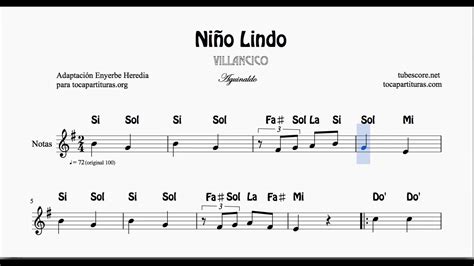 Niño Lindo Partitura con Notas para Flauta Violín Oboe ...