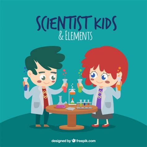 Niños Científico de dibujos animados con elementos ...