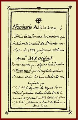 Nobiliario Alicantino   Wikipedia, la enciclopedia libre