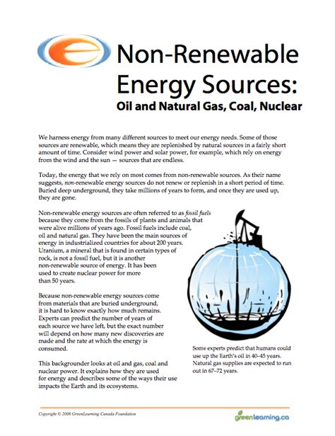 Non Renewable Energy Sources. Education backgrounder and ...