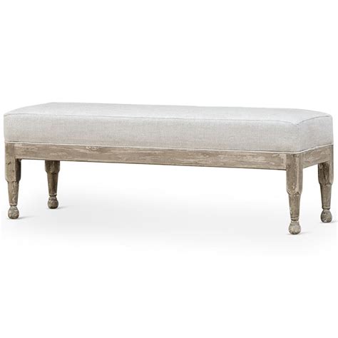 Normandy Coastal Solid Carved Wood White Wash Grey Bench ...