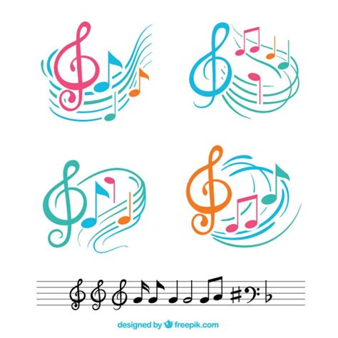 Notas musicales coloridas con pentagramas abstractos ...