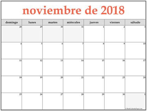 noviembre de 2018 calendario gratis | Calendario de