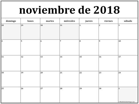 noviembre de 2018 calendario gratis | Calendario de