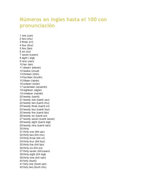 Números en ingles hasta el 100 con pronunciación