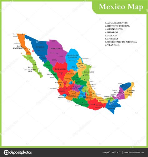 O mapa detalhado do México com regiões ou Estados e ...