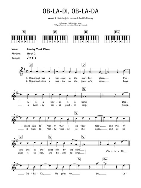 Ob La Di, Ob La Da sheet music by The Beatles  Keyboard ...