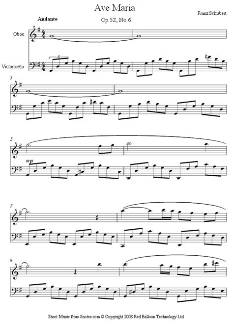 oboe cello duet schubert ave maria sheet music   8notes.com