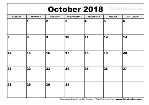 October 2018 Calendar | 2018 calendar printable