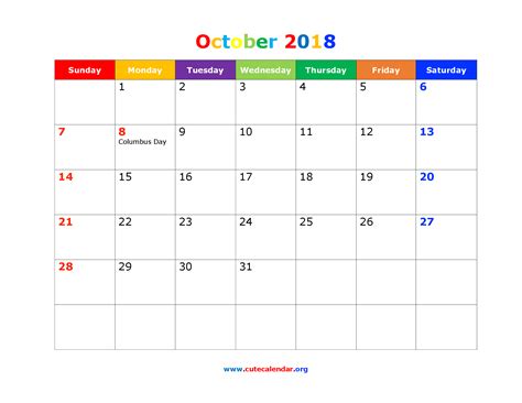 October 2018 Calendar Cute | calendar 2017 printable