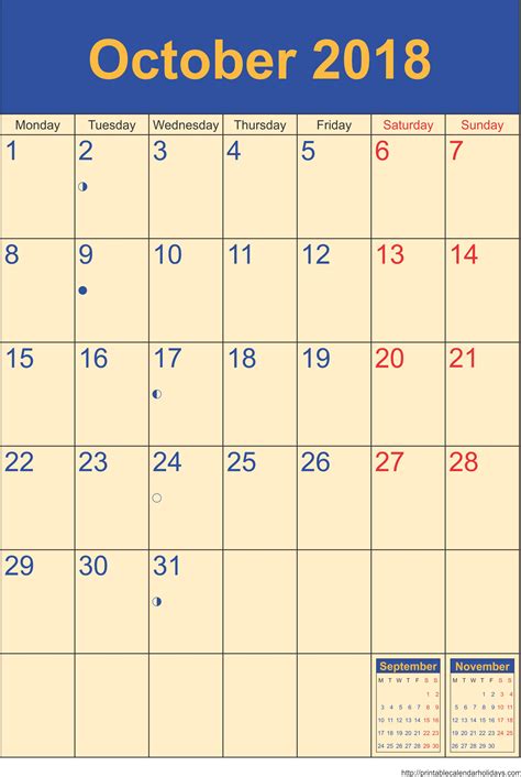 October 2018 Calendar Template | monthly calendar 2017