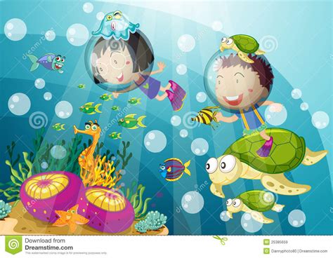 Octopus And Kids In Submarine Royalty Free Stock Image ...