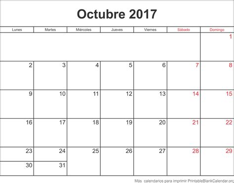Octubre 2017 Calendario para Imprimir   Calendarios Para ...