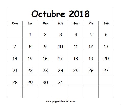 Octubre Calendario 2018 Para Imprimir | Spanish Calendar ...