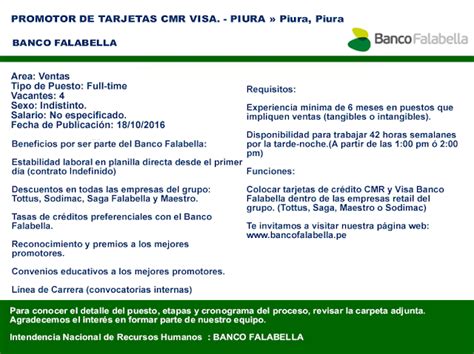 Oferta De Trabajo De Banco Falabella comision de dinero ...