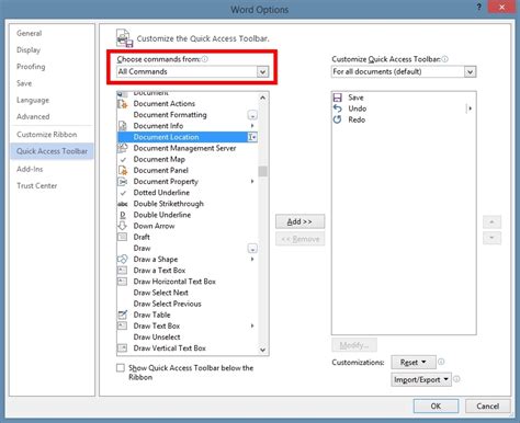 Office 2013: Add Document Location to Quick Access Toolbar