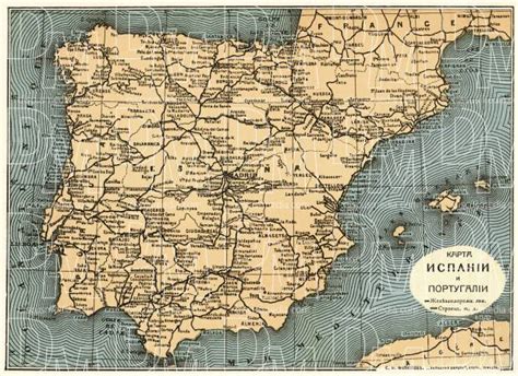 Old map of Spain and Portugal in 1900. Buy vintage map ...