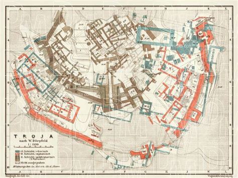 Old map of the site of ancient Troy  Ilion  in 1914. Buy ...