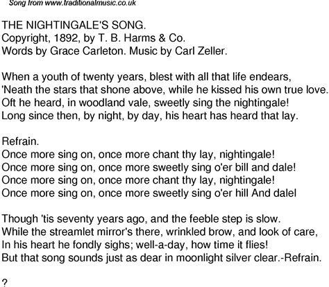 Old Time Song Lyrics for 35 The Nightingales Song