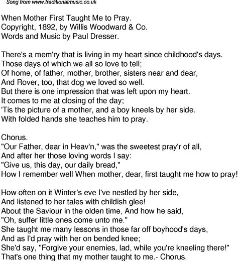 Old Time Song Lyrics for 36 When Mother First Taught Me To ...