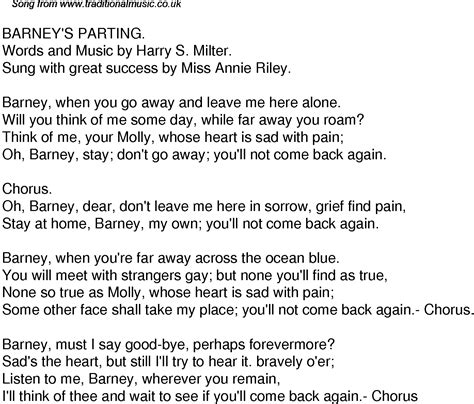 Old Time Song Lyrics for 38 Barneys Parting