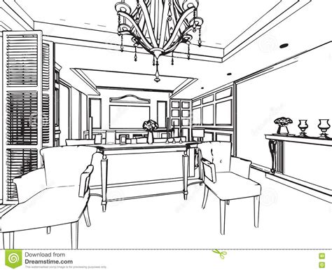 One Point Perspective Interior Drawing Sketch Coloring Page