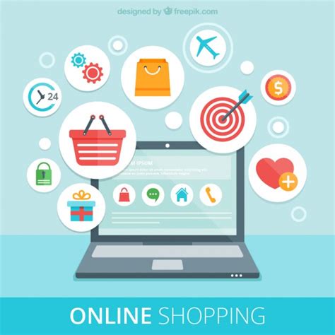 Online shopping icons and laptop Vector | Free Download