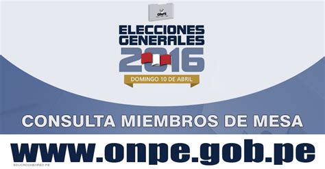 ONPE: MIEMBROS DE MESA 2016   Elecciones Presidenciales en ...