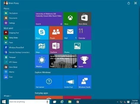 Opciones de configuración para el Inicio en Windows 10