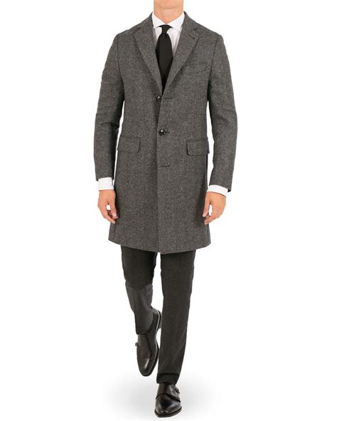 Oscar Jacobson Savile Row Herringbone Wool Coat Grey hos ...